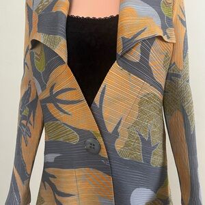 Talk of the Walk Gray and Orange Blazer with Abstract Print